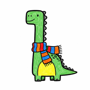 Long-Necked Dinosaur Wearing a Cozy Scarf